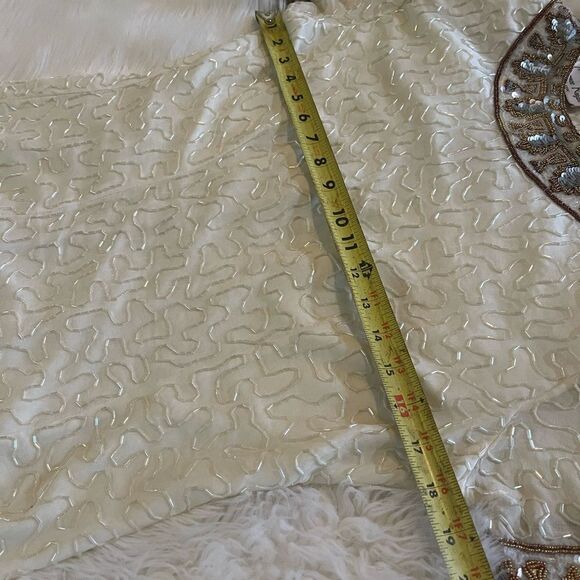 Laurence Kazar Ivory Silk Beaded dress with gold and red beaded trims SZM - Picture 7 of 11